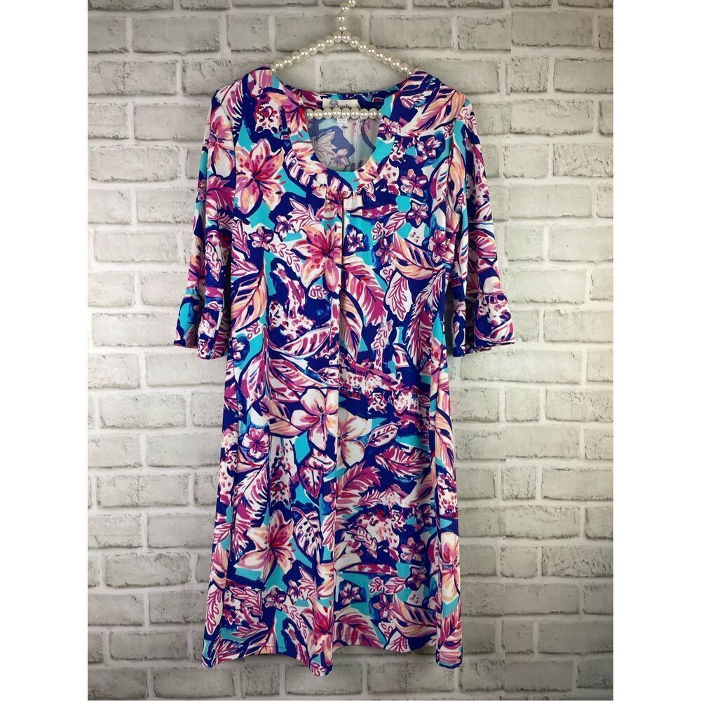 Aryeh NWT Women's Blue Pink Multi Floral Print Activewear Dress Sz Small